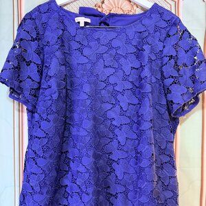 Talbots Royal Blue Butterfly Lace Tassel-Hem Blouse  EUC • 16P